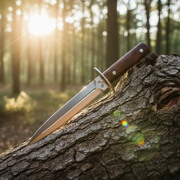 Dague de chasse L'Épine Dufour France - vue de profil avec lame et manche RoseWood